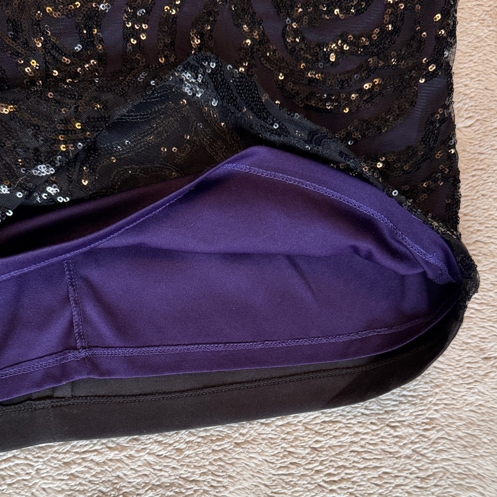 Ricki's Black Sequin Rose Sleeveless Dress Purple Under Layer sz 14 Stretch - Picture 11 of 15
